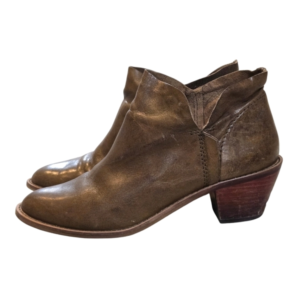 Kelsi Dagger Brooklyn Kettle heel Bootie Olive Green Leather SZ 8